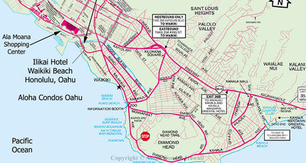 Waikiki Map with hotels and condos from $75 (808)394-2112.